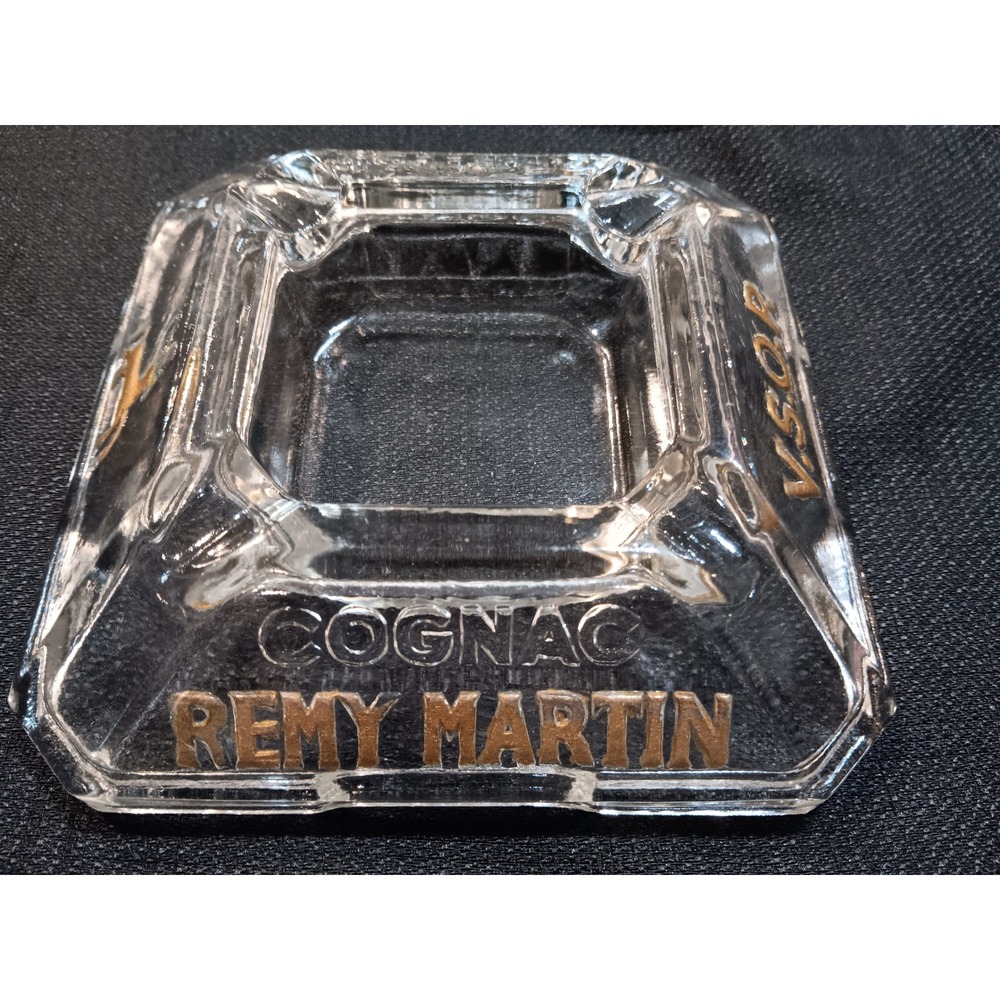Vintage Remy Martin Cognac VSOP Glass Ashtray Clear Gold Centaur Logo Square
